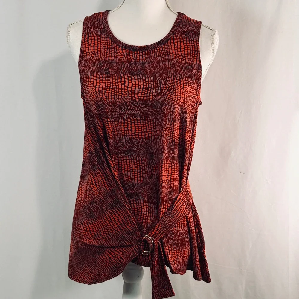 Michael Kors Womens Red‎ Black Snakeskin Print Side Tie Ring Tunic Top Medium